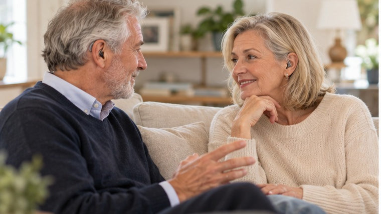 Older couple in conversation at home
